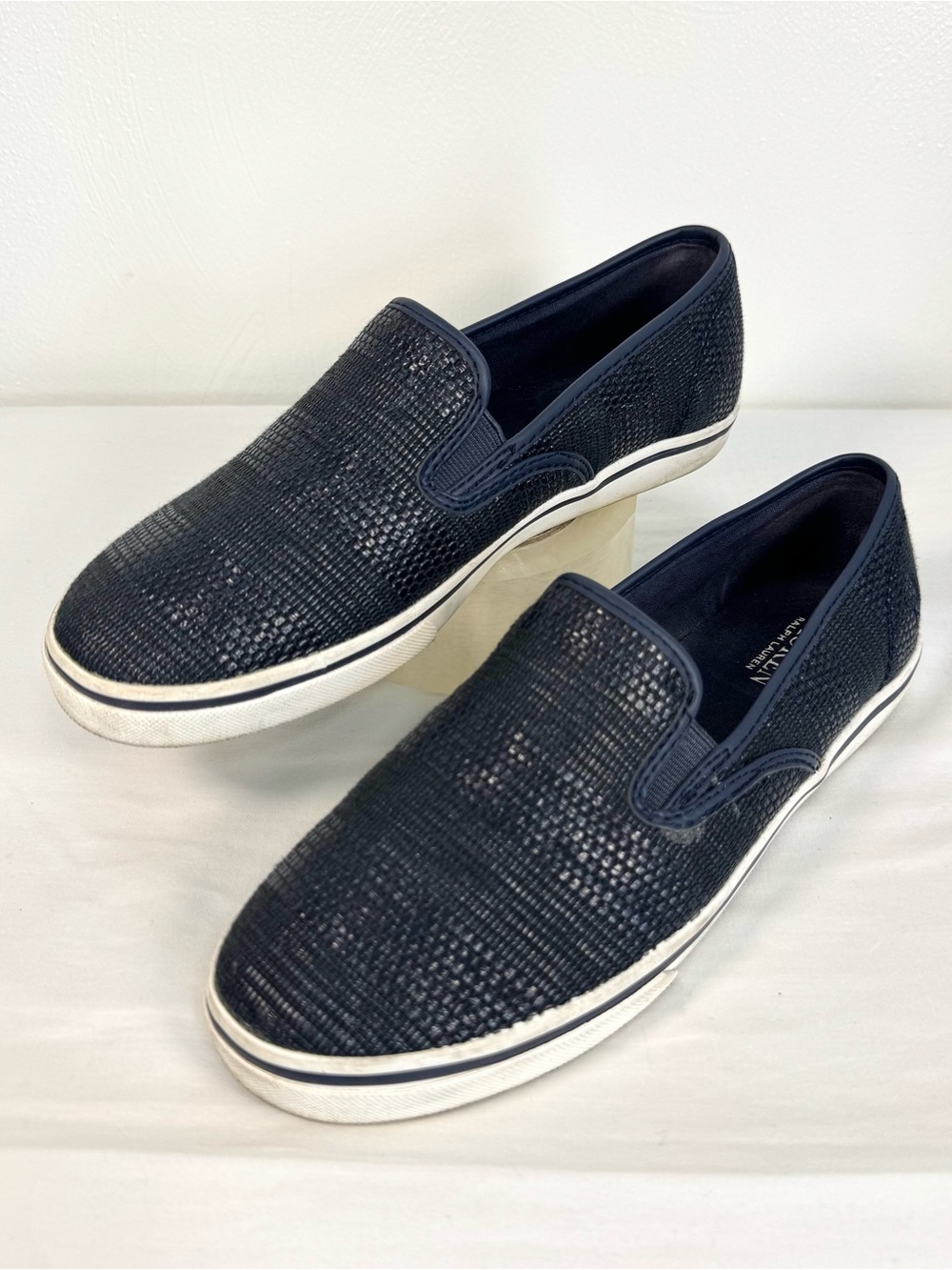 Lauren Ralph Lauren Janis Slip On Loafer Shoes Womens 8 Navy Blue Coastal Preppy